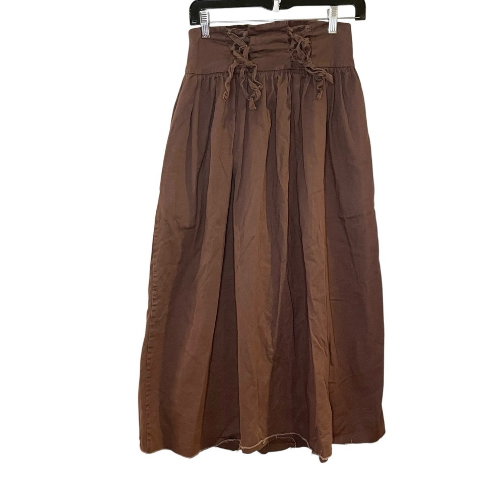 Thorn & Fable Skirt Brown Maxi Renaissance Festival Lace Up Fairy Grunge Cotton